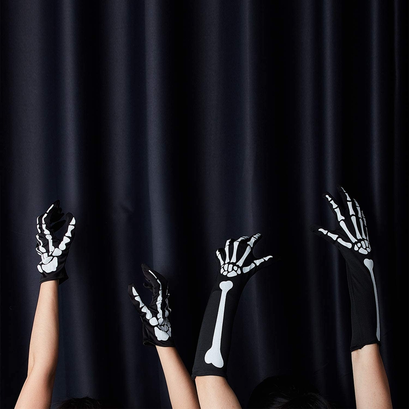 2 Pairs Halloween Skeleton Gloves Full Finger Skeleton Gloves Long Arm Skeleton Gloves for Kids and Adults 