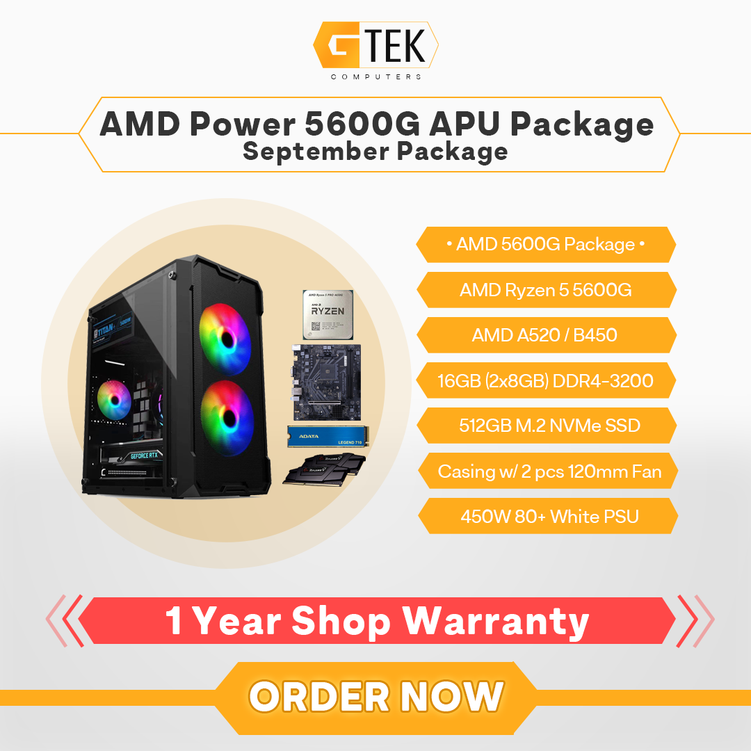 Gtek AMD Ryzen 3 4350G A520 B450 16GB 512GB 450W Power Desktop