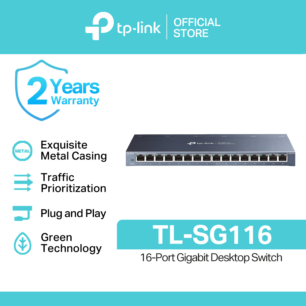 TP-Link Official Store / TL-SG116 / 16-Port 10/100/1000Mbps Desktop Network Ethernet Switch Hub for Internet