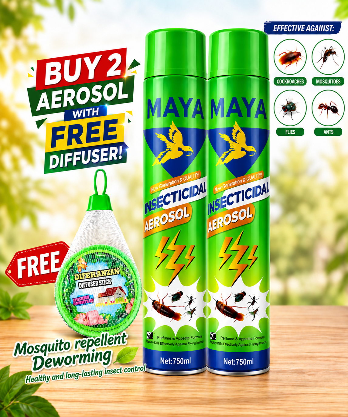 SUPERSALE Mosquito Killer 750ML Lemon Insecticide Aerosol Insect Spray All Types of Insects Maya Insecticidal Aerosol Yellow Green Red - Image 2