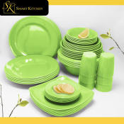 Green Melamineware 6PCS Dinnerware Set - Plates, Bowls, Cups