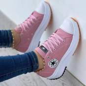 Canvas Platform Sneakers for Women - Thick Sole Wedge Shoes