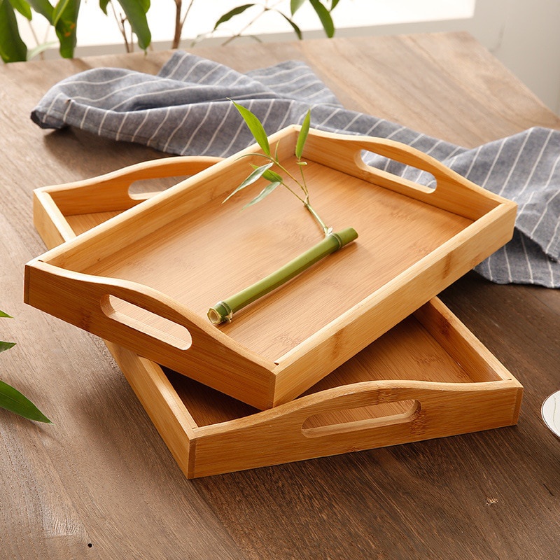 Japanese-Style Multi-Sizes Bamboo Tea Tray Wooden Breakfast Serving Trays /  Craft Plain Wood