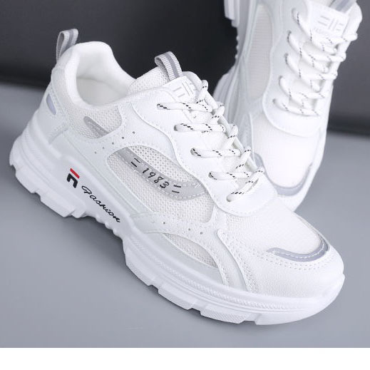 White shoes for women, hollow breathable single mesh sports mesh shoes