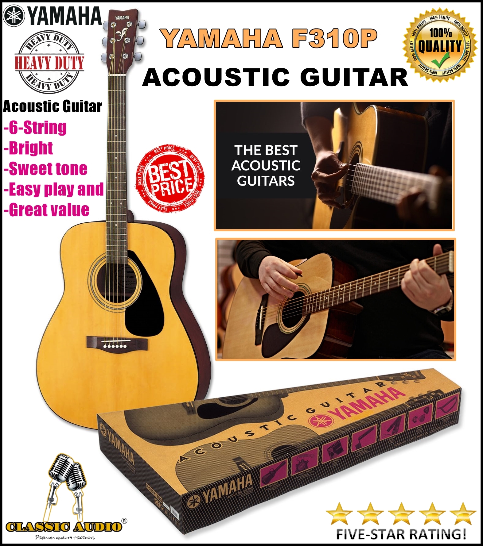 Yamaha F310P Acoustic Guitar - Bright, Easy Play, Great Value