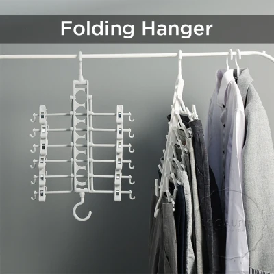 Locaupin 6 in 1 Folding Hanger for Pants Adjustable Clips Multi-Layer Rack Space-Saving Wardrobe Clothes Organizer Closet Storage (2)