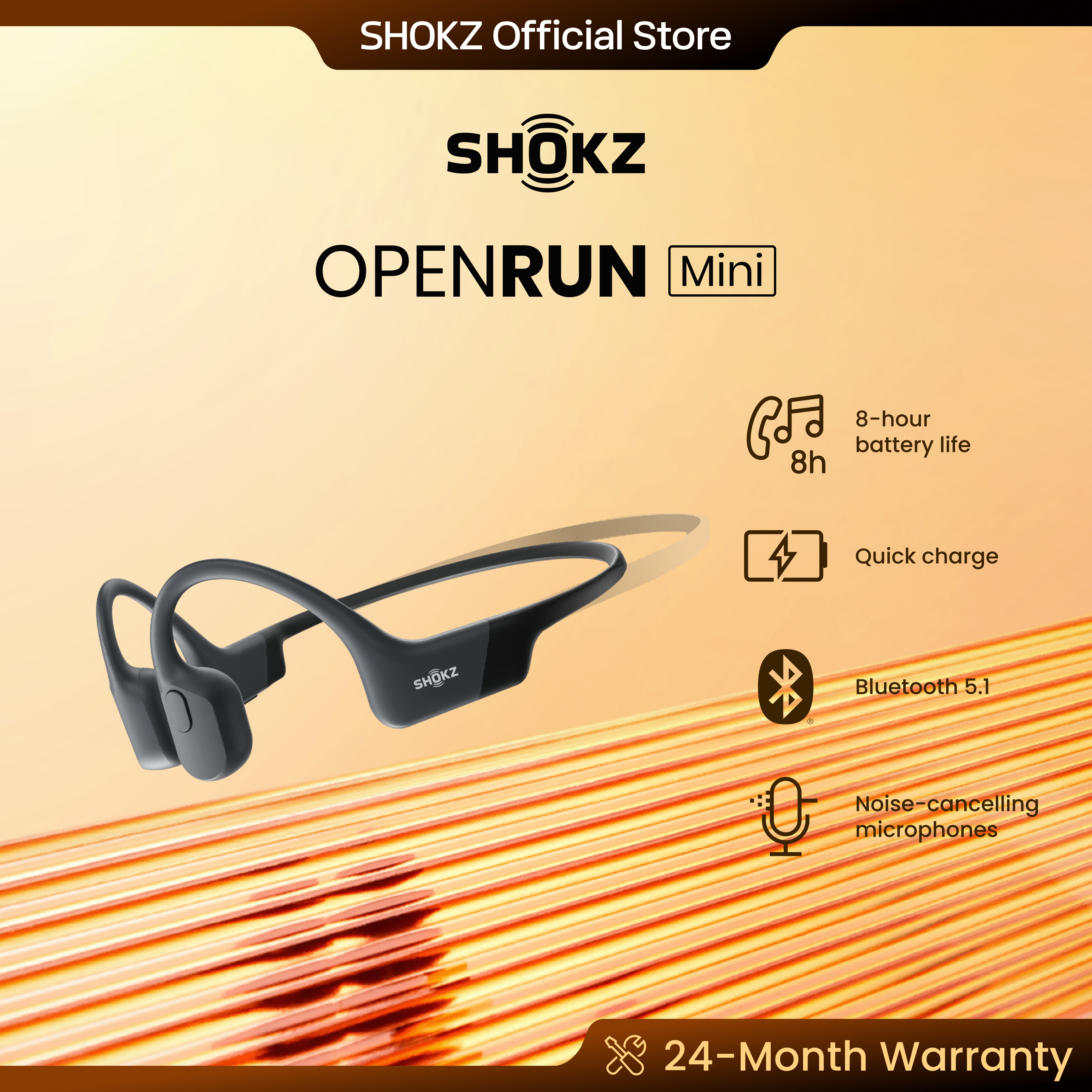 SHOKZ S803MN OpenRun Mini - Open-Ear Bone Conduction Sports Headphones, Bluetooth Wireless Earphones - Sweat Resistant 8H Playtime Built-in Mic,Noise Cancelling Mics,for iPhone and Android Phone,With Microphone Support