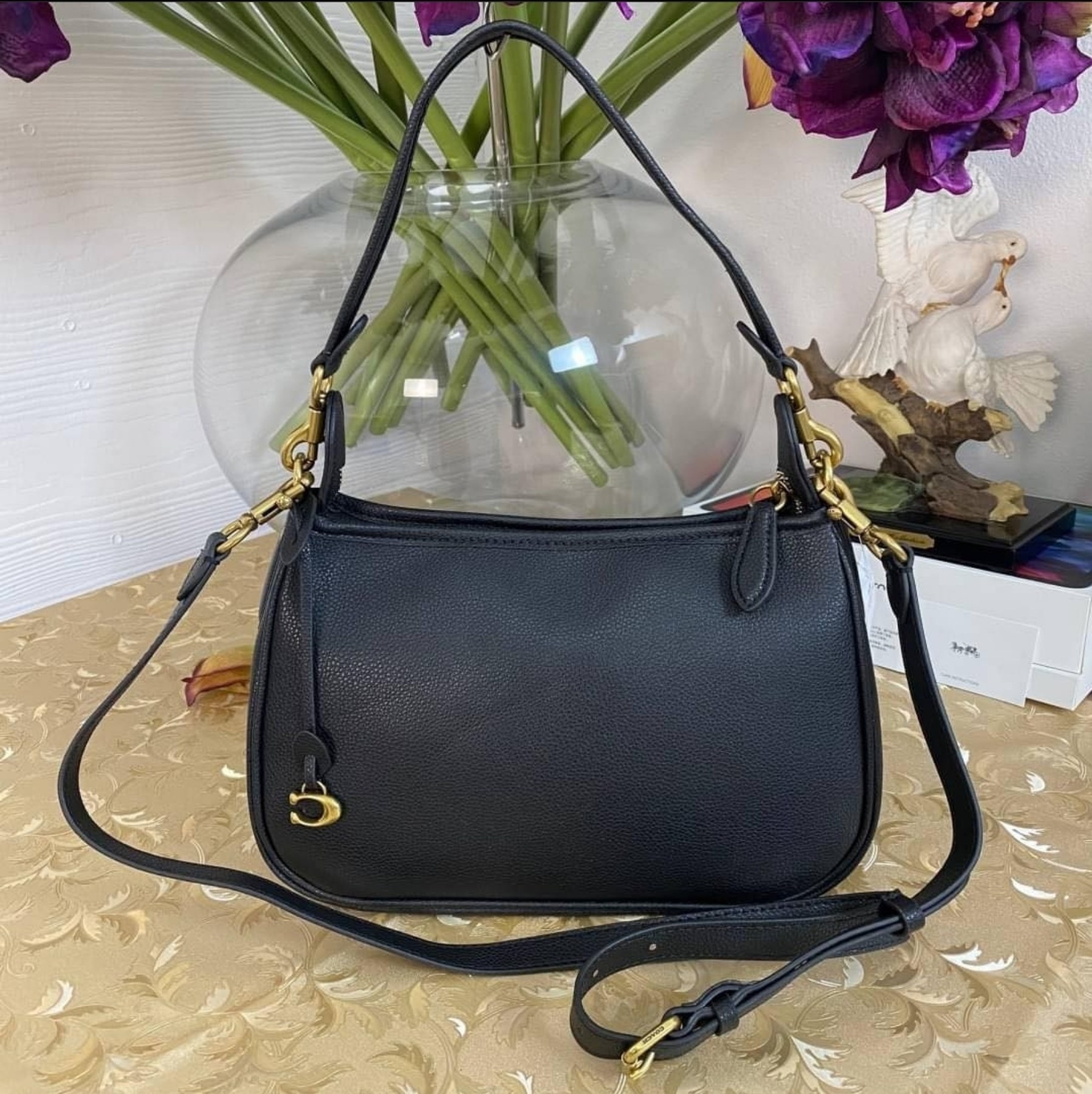 Coach 1597 Small Marlon Shoulder Bag in Black Refined Pebble