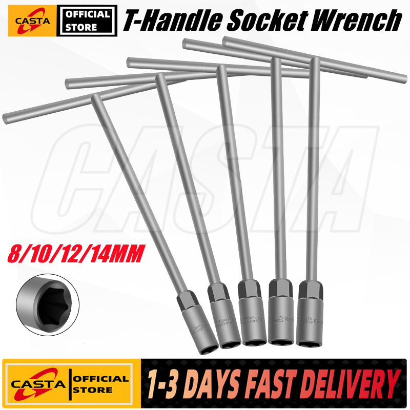 T-Handle Wrench Socket Set, Cr-V Steel T Wrench Set Metric Size 8/10/12/14mm, Wrench Tool Socket With Long Reach For Motorcycle Dirtbike Bicycle Repair
