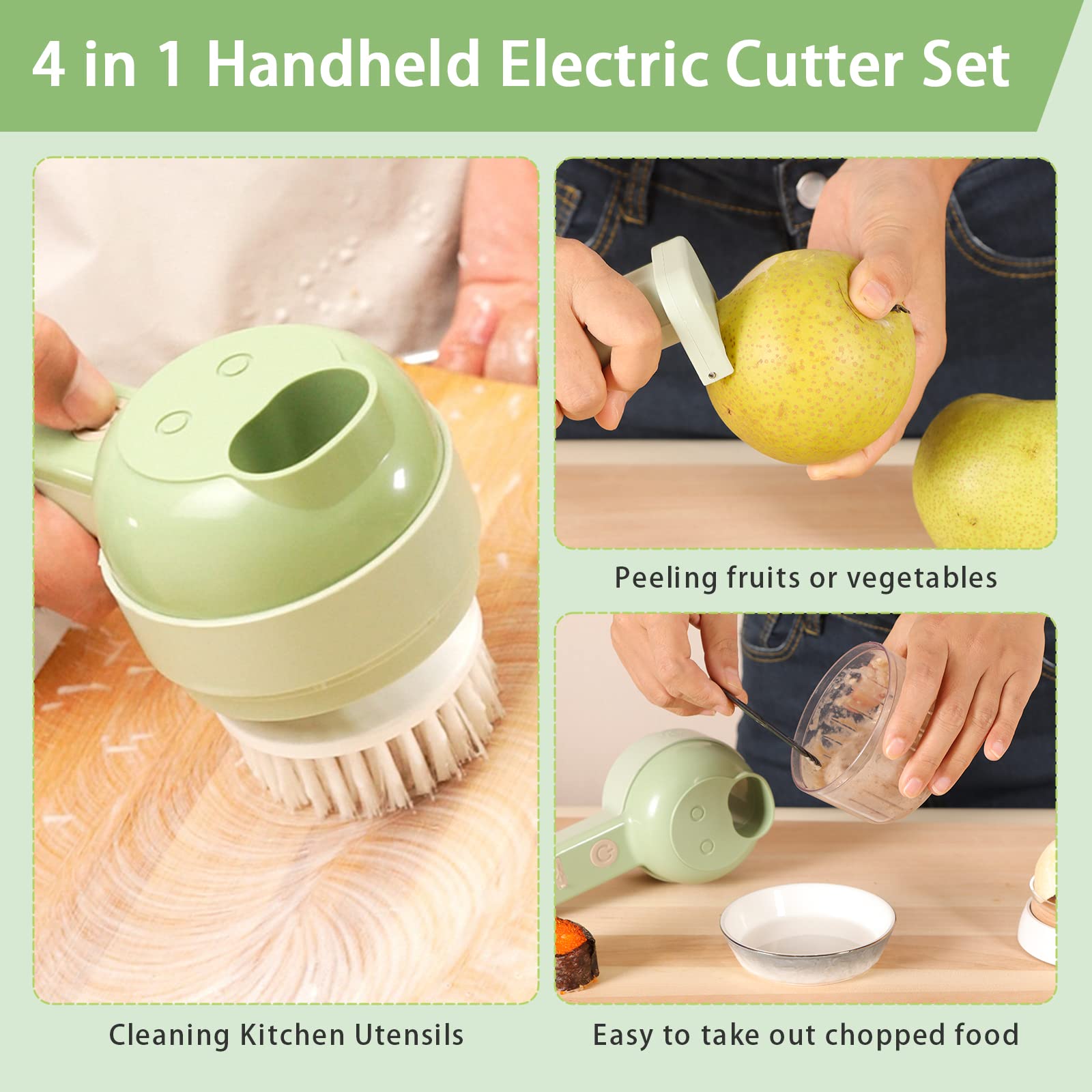 Buy 4 in 1 Handheld Electric Vegetable Cutter Mini Food Fruit Chopper  Grinder Slicer Dicer Garlic Meat Ginger Mud Masher by Global Phoenix on Dot  & Bo
