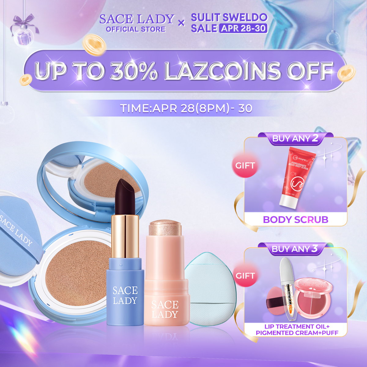 Discount on SACE LADY  shoes - SKU: SACE LADY BB Cushion SPF50+++ Natural Lasting+Shimmer Highlighter Makeup Stick +Long Lasting Tinted 