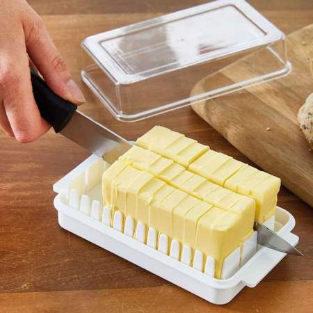 Butter Cutting Box Transparent Cheese Keeper Cutter Food Storage Kitchen Slicer Tray Container Storage Box Plastic Elegant and Durable Transparent Cover Covered Perfect Dish Container For Your Pantry TH