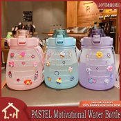 LOVE&HOME 1300ML Motivational Water Bottle with Time Marker & Straw
