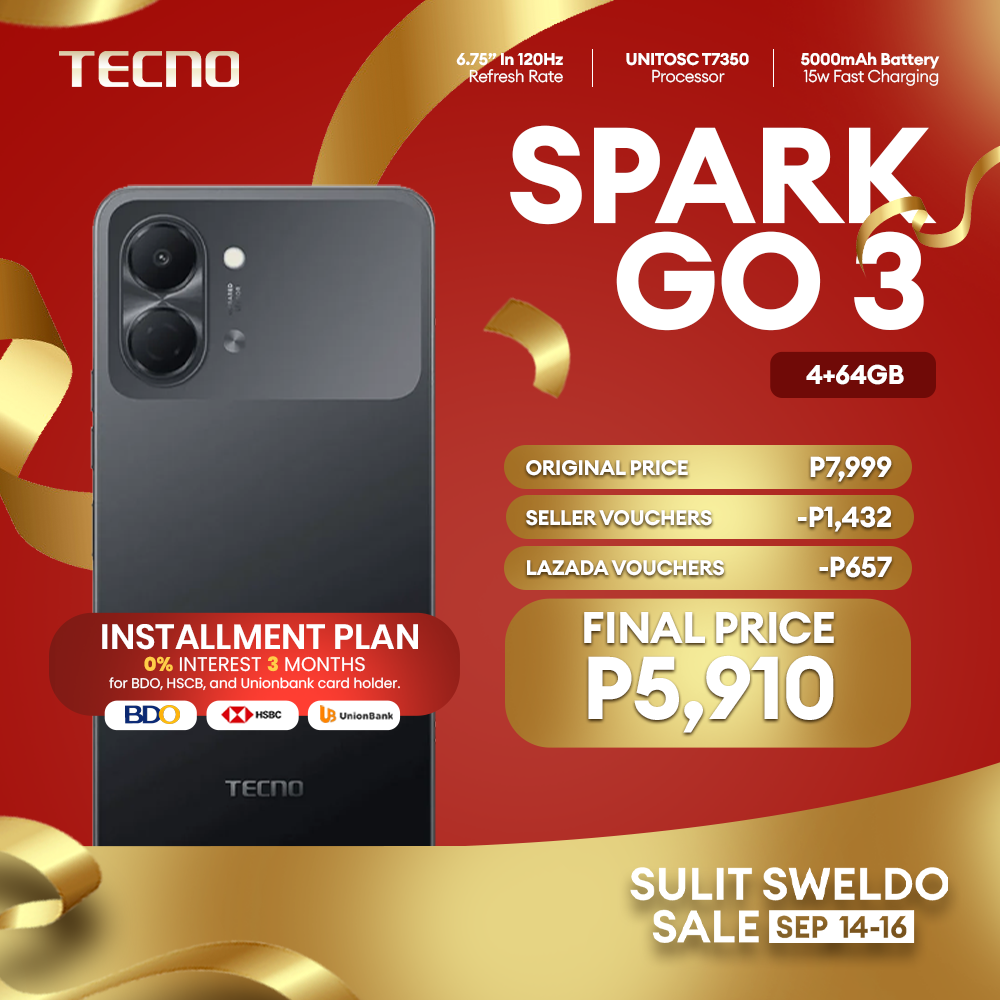 TECNO SPARK GO 3 (4+128GB / 4+64GB) / Unisoc T7250 / 13MP+AI FlashSnap / 120Hz, 6.75'' HD+｜IP64 / 5000mAH