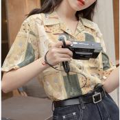 Retro Printed Short-Sleeved Loose Shirt for Women - Summer Style