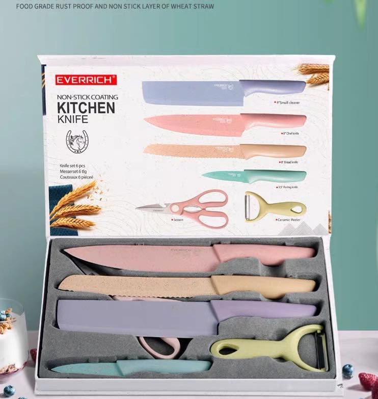 Pastel Color Kitchen Knives Set of 6 PCS Cute Fruit Knife Set with