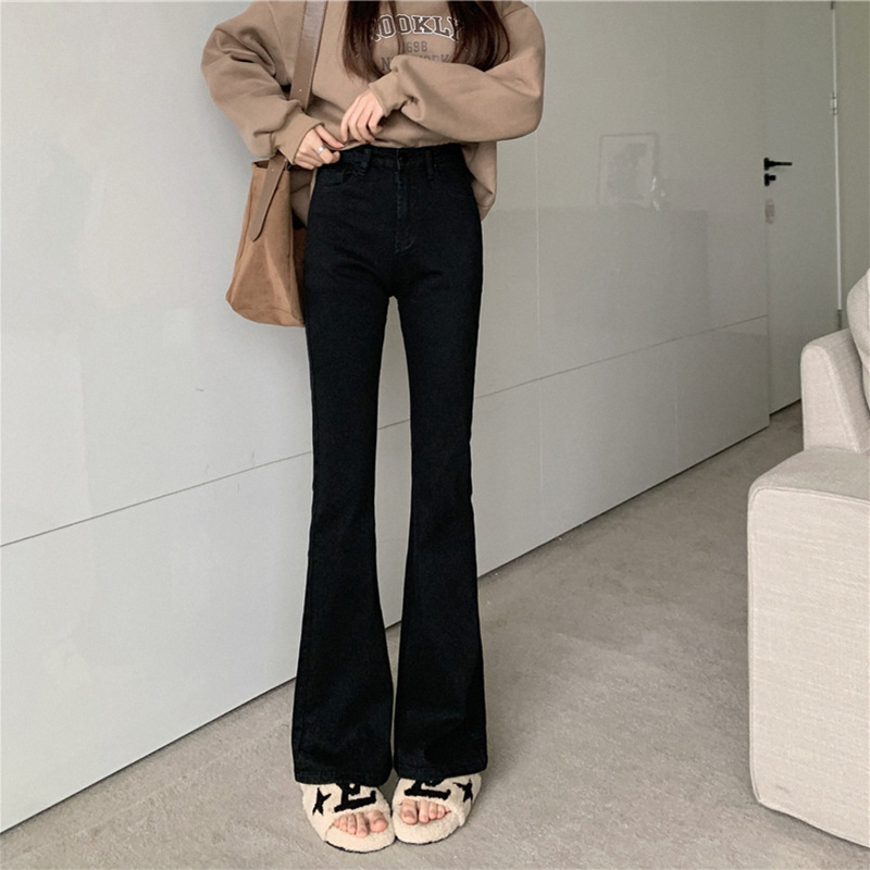 Korean Retro Flared Pants High Waist Flare Jeans Women Black Flare