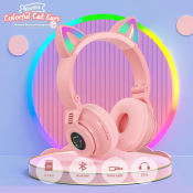 Over-The -Ear Headphone P47 Upgrade Cute Cat Ear Wireless Bluetooth Headphone Led Light With Mic Noise Cancelling Headphone Adjustable Foldable Radio FM Volume Control Stereo Hifi Music For Girl Gift Pc Phone Laptop