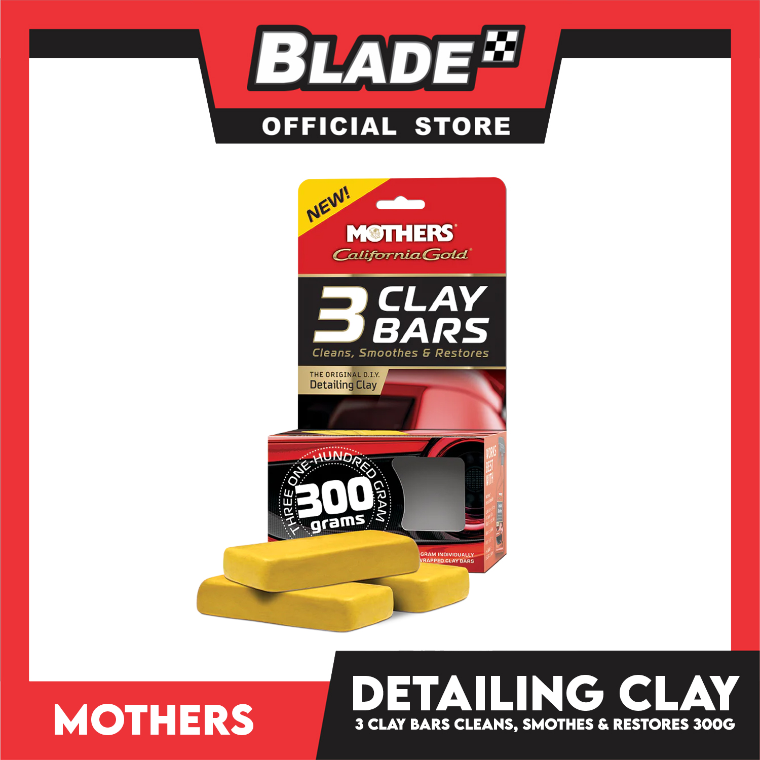 Mothers California Gold Clay Bar System for Car Detailing, Kit Includes  Detailer, 3 Clay Bars, and Microfiber Towel (07240)