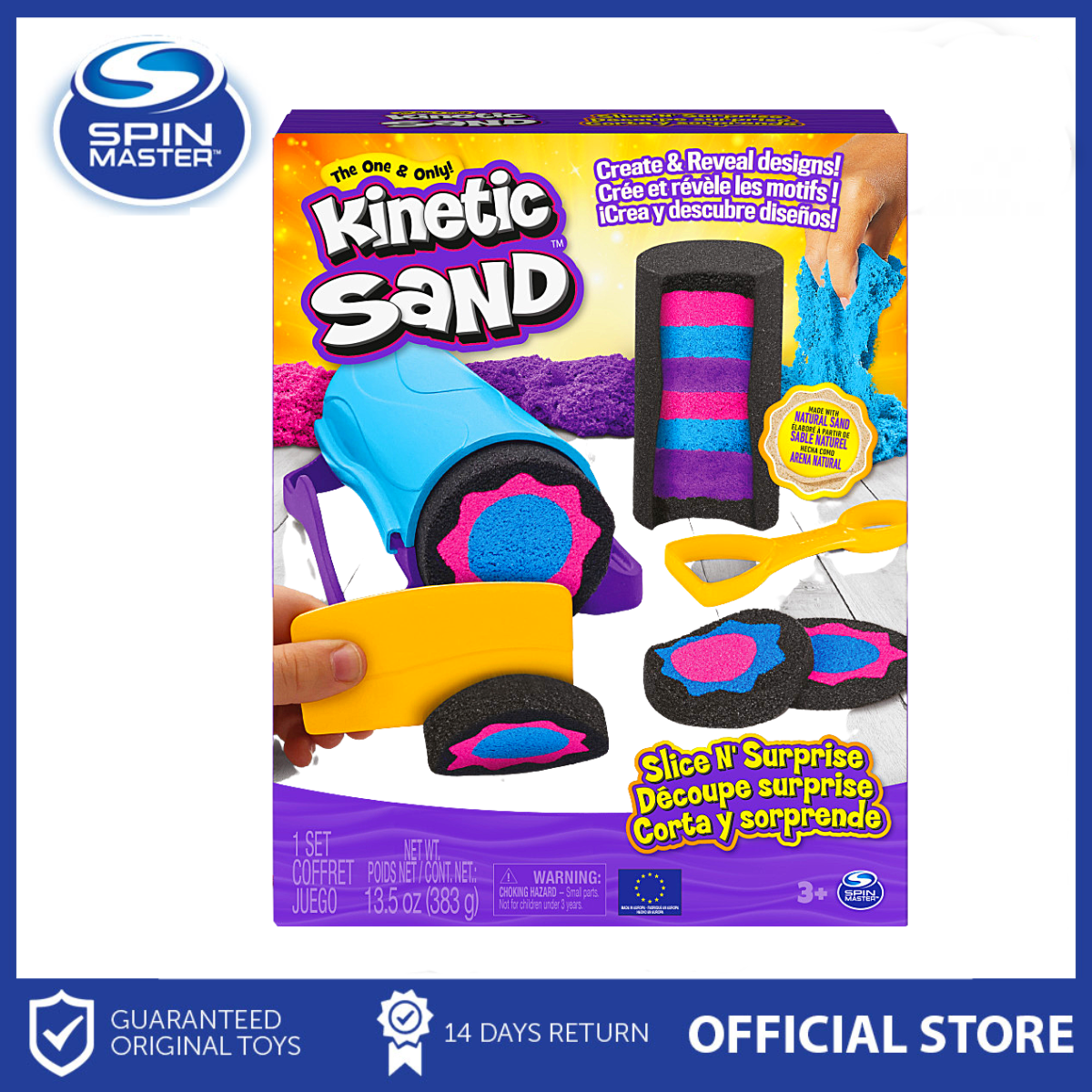 Kinetic Sand Sandisfactory Playset with Colored Kinetic Sand and 10 Tools  for Molds, Toys For Kids Boys Girls Ages 3 and Up