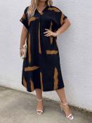 MEJI Plus Size V-neck Splash Pattern Dress A3284