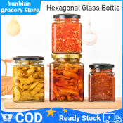 Hexagonal Clear Glass Jars with Metal Lids for Food Storage