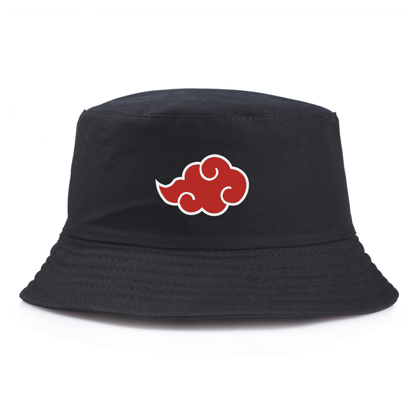 Unisex Cute Fishermans Hat Naruto Akatsuki Print Bucket Hats Summer Sun Cap Black 