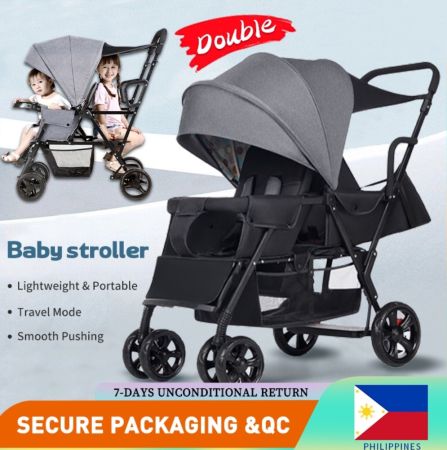 Foldable Double Seats Twin Stroller for Babies, Lightweight and Portable