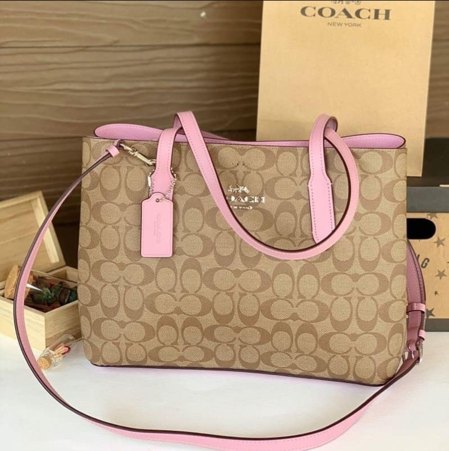 COACH Avenue Carryall Satchel Bag F48735 Signature buy Canvas Brown Pink NWOT