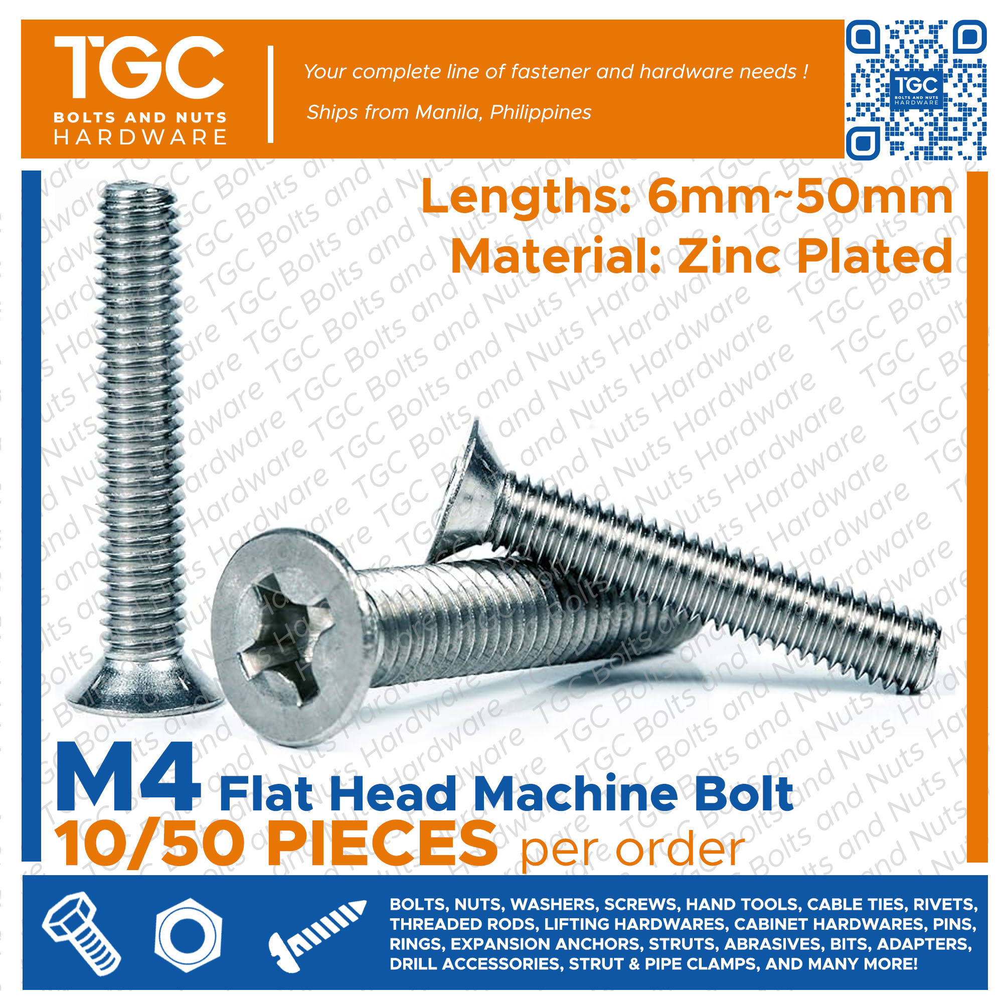 50-Pack M4 X 30mm Flat Head Hex Socket Cap Screws - 304 Stainless Steel Allen Bolts