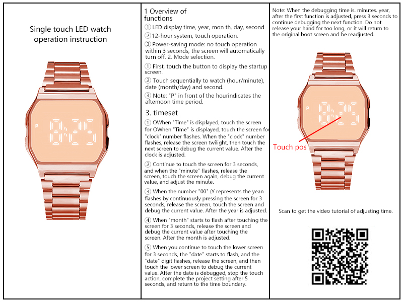 Touch led watch on sale instructions