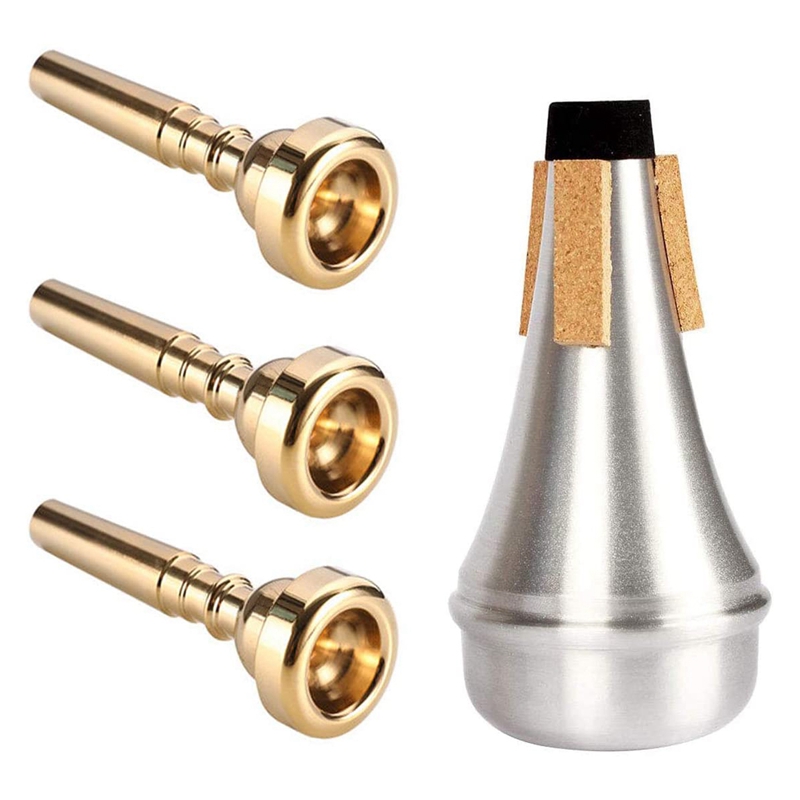 Yibuy Trumpet Part 3C Golden Brass B Flat Trumpet Practice Mouthpiece with Bag 