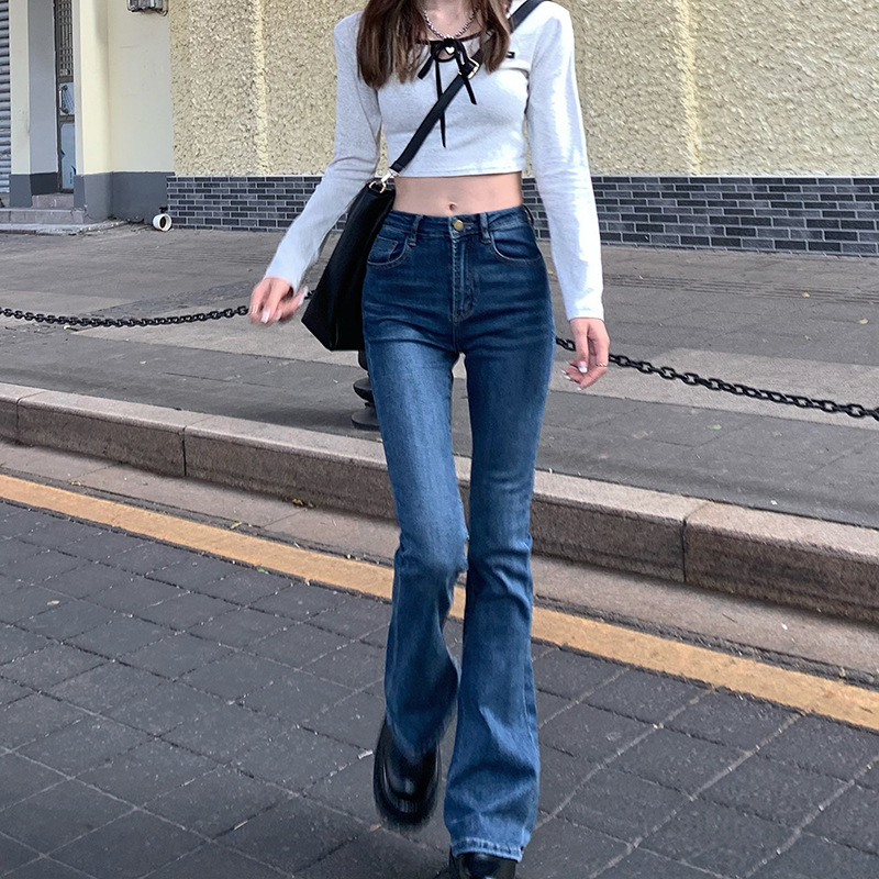 Korean Retro Flared Pants High Waist Flare Jeans Women Black Flare Pants  White Flare Pants