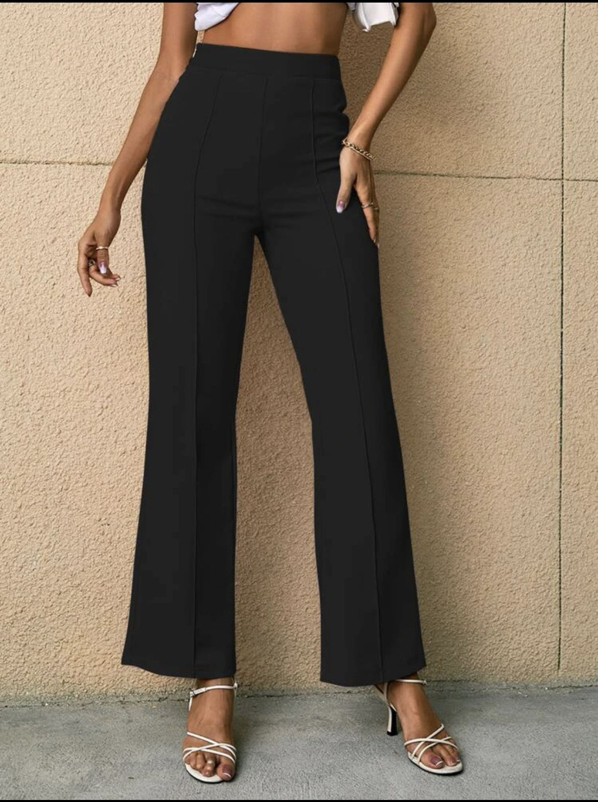 DressQueen----High Waist Seam Detail Wide Leg Pants