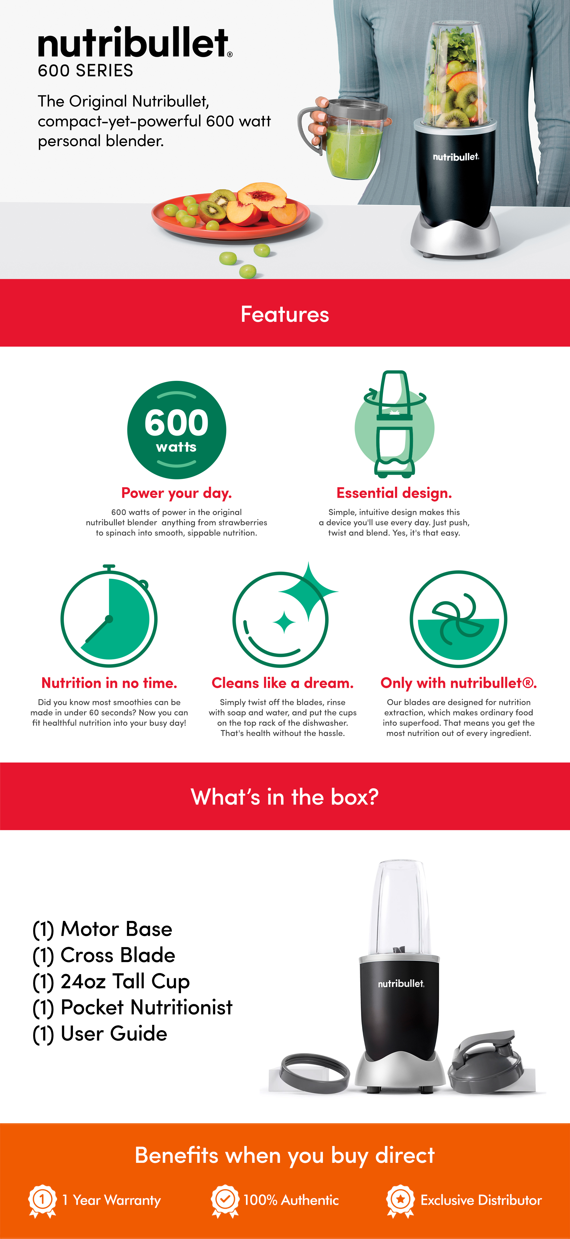 Nutribullet 600 Blender Smoothie Juicer Nutrition Extractor Black