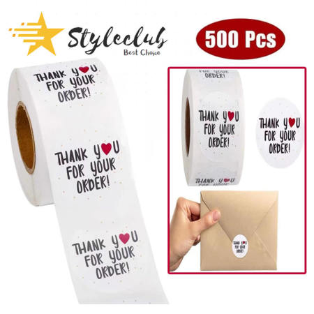 Styleclub 500pcs Round Thank You For Your Order Sticker Heart Thanks for Shopping Small Shop Local Handmade Sticker Labels Sticker