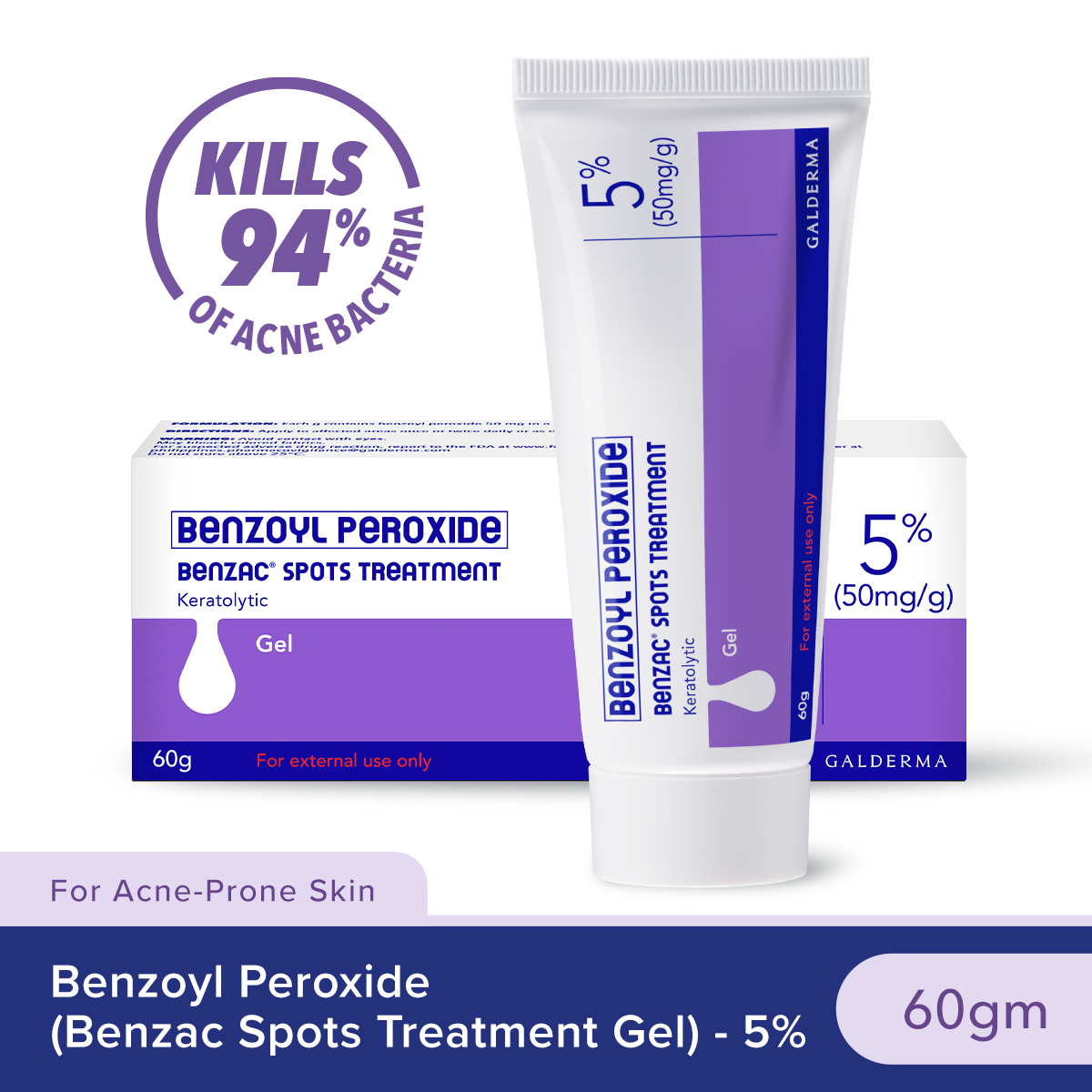 Benzac Benzoyl Peroxide Spots Treatment Gel 5% 60gm