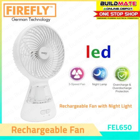 FIREFLY Rechargeable Fan with Night Light FEL658 •BUILDMATE•