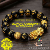 Black Obsidian Money Magnet Bracelet with Piyao Charm