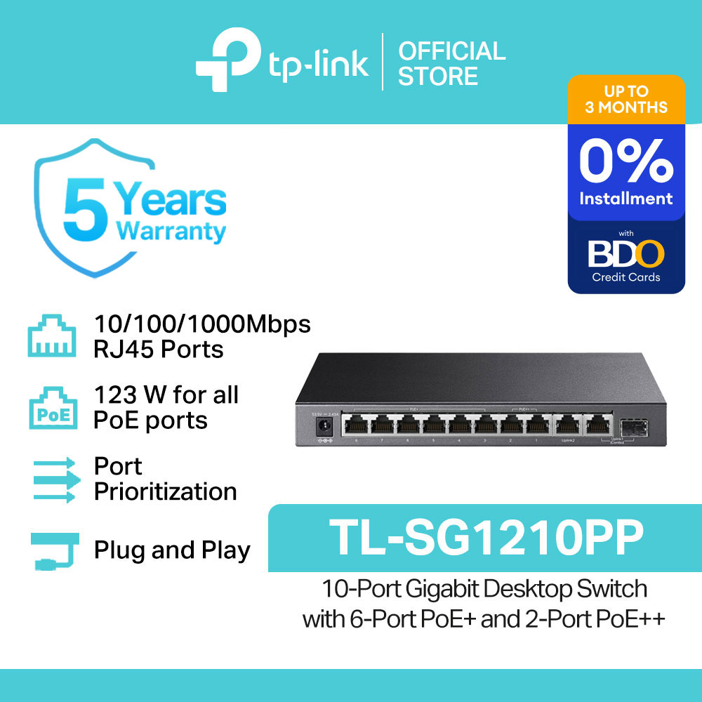 TP-Link Official Store / TL-SG1210PP / 10/100/1000Mbps 10-Port Gigabit with 6-Port PoE+ and 2-Port PoE++ Desktop Network Ethernet Switch Hub for Internet