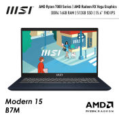 Msi Modern 15 B7M - Amd Ryzen 7000 Series Processor / 16GB DDR4 Ram / Amd RX Vega Graphics / 512GB Ssd / 15.6 Ultrawide Display / Wifi 6E / Full Size Backlit Keyboard / Windows 11