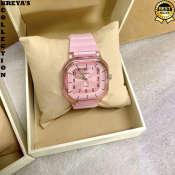 Casio Pink Pattern Illusion Analog Quartz Watch with Rubber Strap