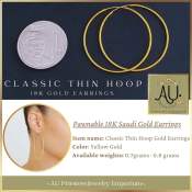 Classic Thin Hoop 18K Gold Earrings by 18K Saudi Gold Pawnable