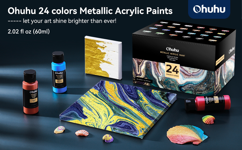 Arteza Pouring Acrylic Paint, Metallic, 4oz Bottles - Set of 4