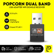 Popcorn Dual Band USB WiFi Adapter - 600Mbps Speed