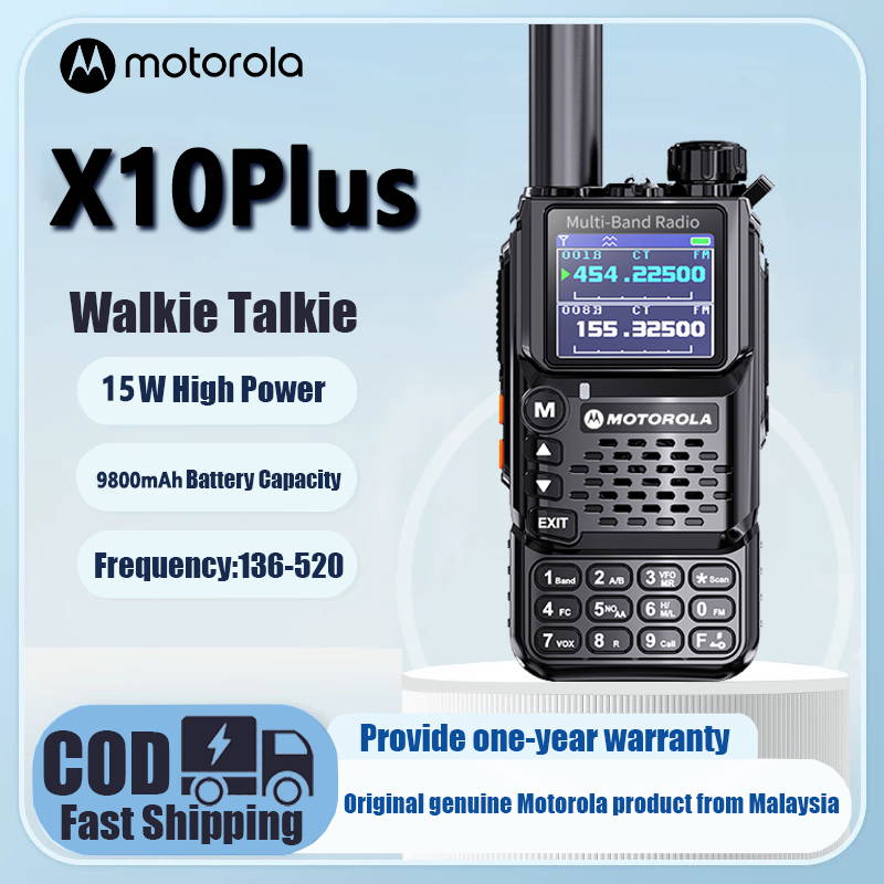 Motorola X10Plus VHF/UHF136-174Mhz & 400-520Mhz 199 Channels 15W Walkie Talkie With Flashlight Two Way Radios 20KM