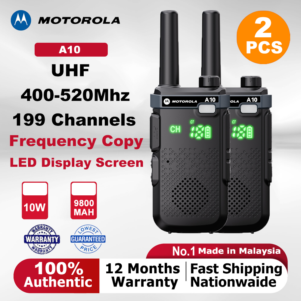 (2 Sets) 10KM Motorola A10 Radio Walkie Talkie Long Range Two Way Radio 10 Watts High-Power 9800mAh High-Capacity Type c Charging UHF 400-520Mhz Frequency Copy LED Display Screen Intercom Suitable For Outdoor And Indoor Activities