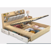 Hydraulic Bed Frame with Storage - Steel & Wood, No Mattress