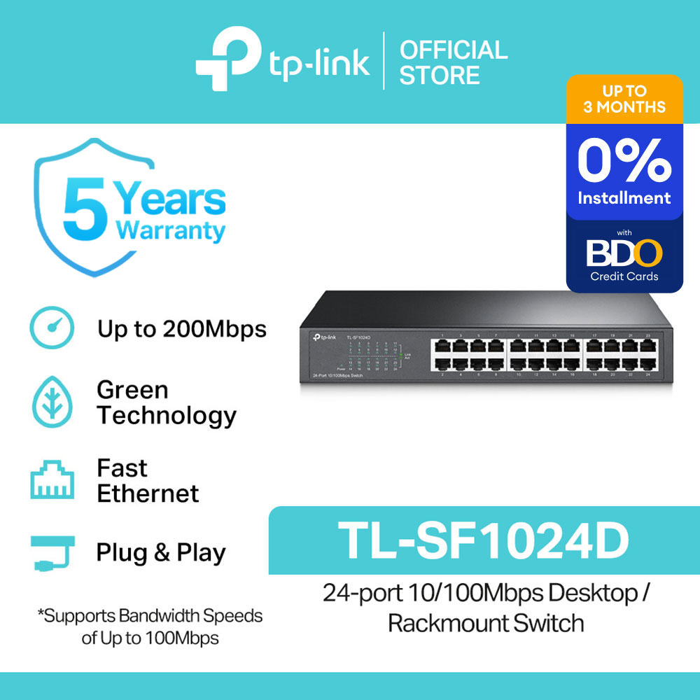 TP-Link Official Store / TL-SF1024D / 24-port 10/100Mbps RJ45 Port Auto MDI/MDIX Desktop/Rackmount Desktop Network Ethernet Switch Hub for Internet