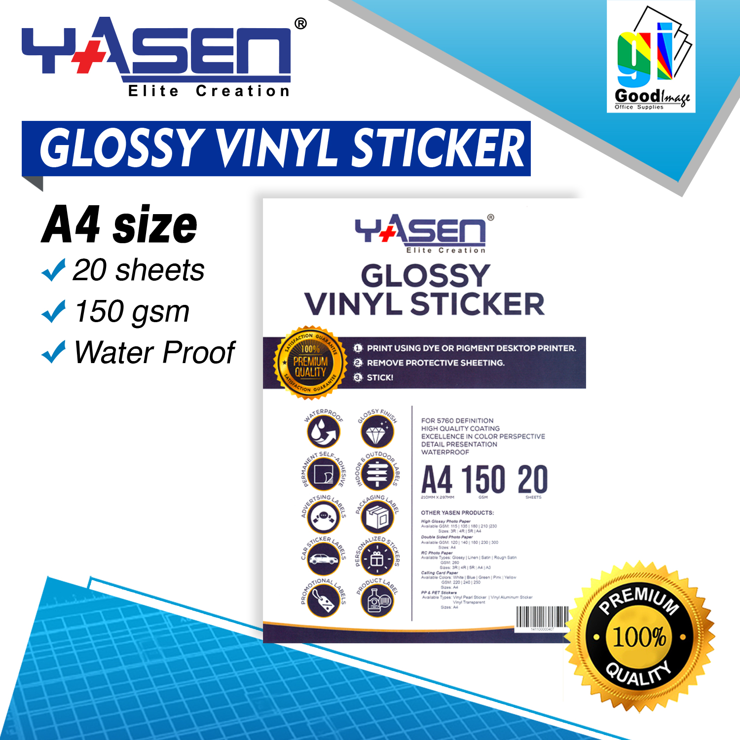 JOYEZA Premium afdrukbaar vinylstickerpapier voor inkjetprinter - 80 vellen mat wit waterdicht, droogt snel levendige kleuren, houdt inkt goed vast - scheurbestendig - inkjet- en laserprinter